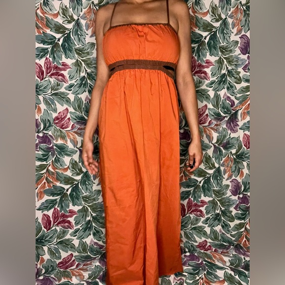 Orange and Brown Peek-A-Boo Maxi Dress - Picture 4 of 6